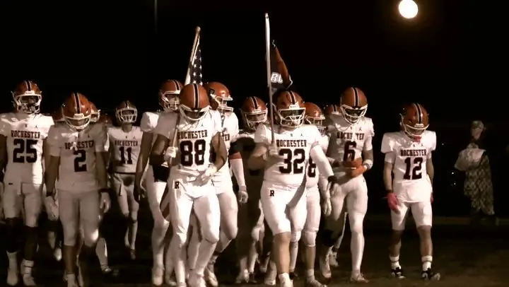 Rochester Rockets football team gets ready to run out on the field at the beginning of the game. 